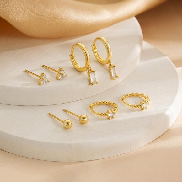 Women Trendy 14k Gold Hoop Earrings Cartilage Earring Set Cubic Zirconia Hoops - Picture 8 of 8